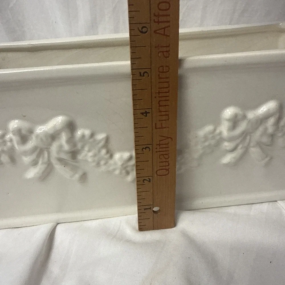Vintage White Ceramic Rectangular Window Box Planter Garland Bows 13